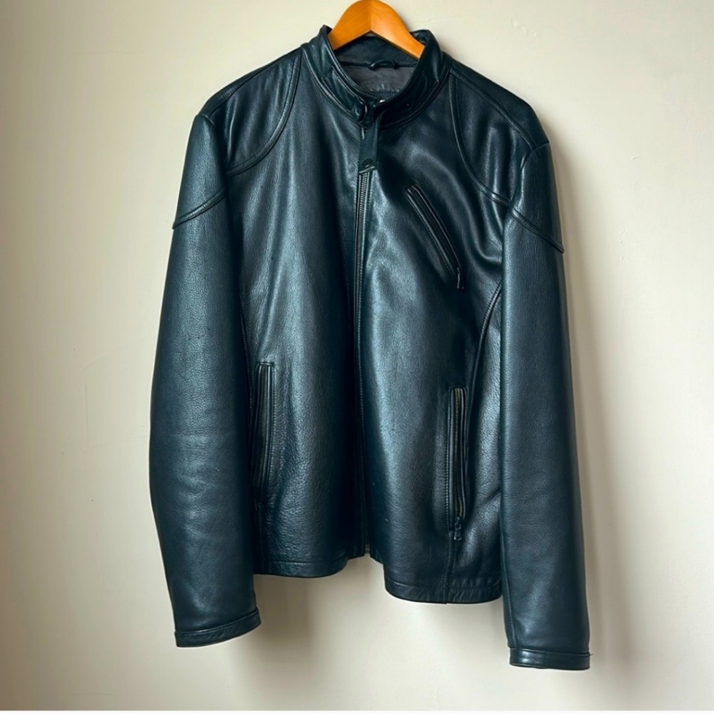 KENNETH COLE NEW YORK EUC 100% black leather men’s jacket size XL